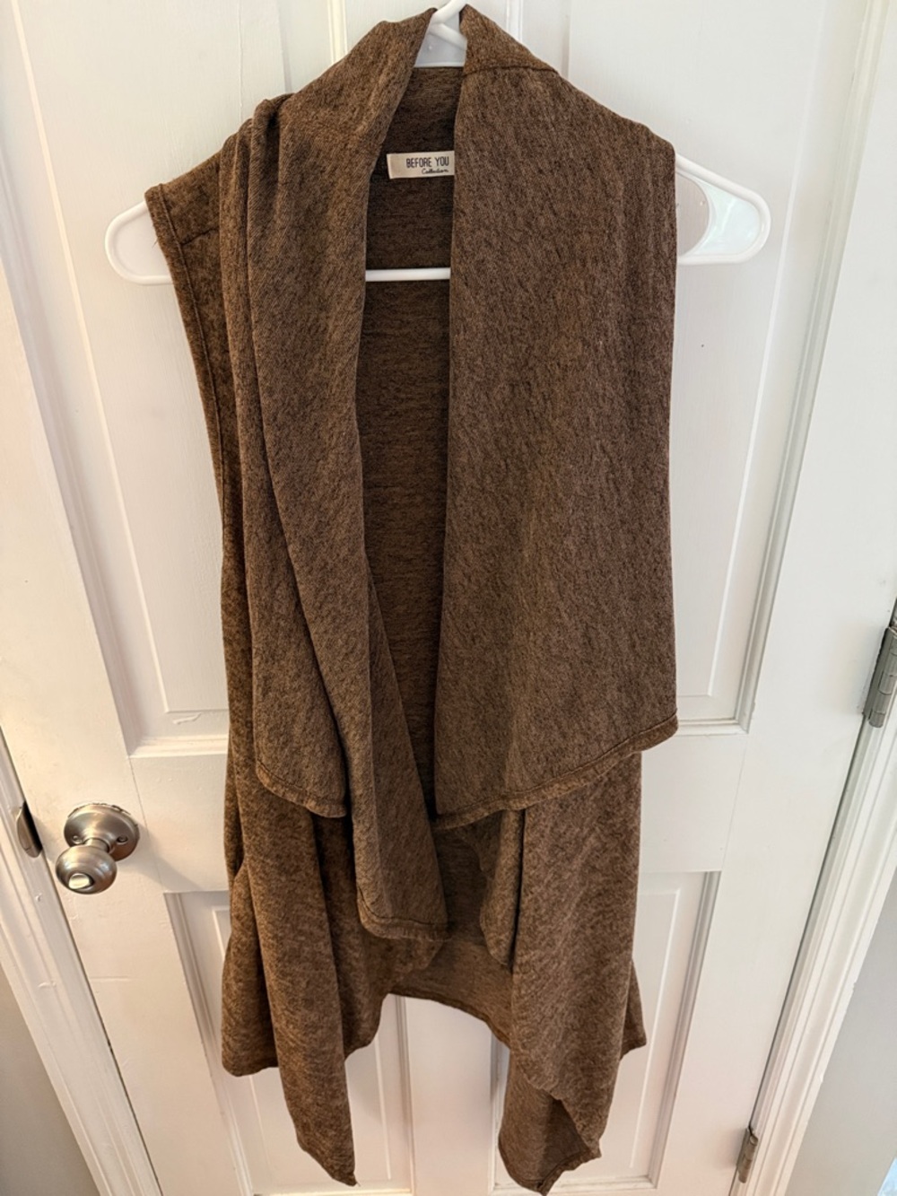 BEFORE YOU Brown Open-Front Draped Sweater Vest